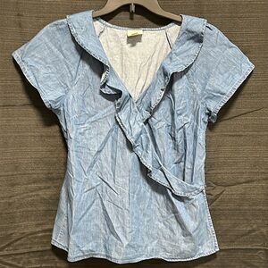 St Johns Bay Womens‎ ruffled wrap crossover top Size L / box 18-34